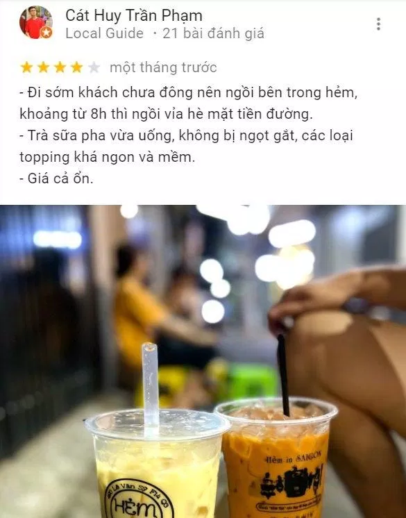 Review của khách hàng về Hẻm Tea&Milktea (Ảnh BlogAnChoi)
