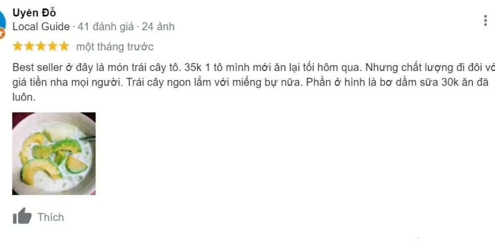Đánh giá của khách hàng về Fruit smoothies plate 567 (Ảnh: BlogAnChoi)