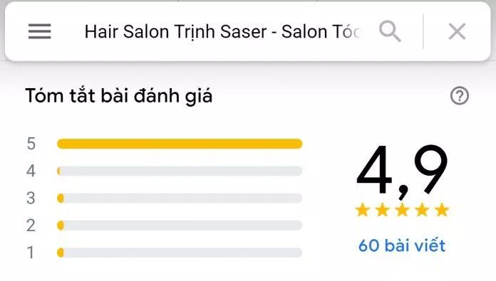 Đánh giá trên Google Map của Hair Salon Trịnh Saser (Nguồn: Internet)