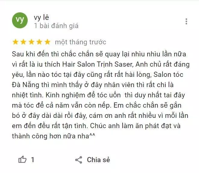 Đánh giá từ chi Vy Lê về trải nghiệm làm đẹp tuyệt vời tại Hair Salon Trịnh Saser (Nguồn: Internet) Đánh giá từ chi Vy Lê về trải nghiệm làm đẹp tuyệt vời tại Hair Salon Trịnh Saser (Nguồn: Internet)