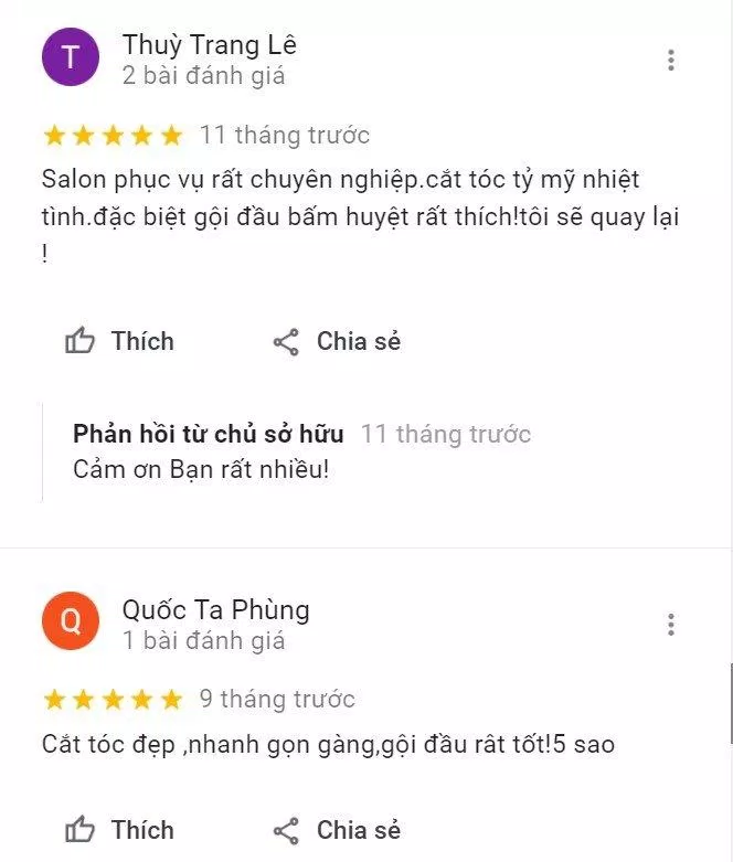 Đánh giá từ chị Thùy Trang trên Google Maps (Nguồn: Interner)