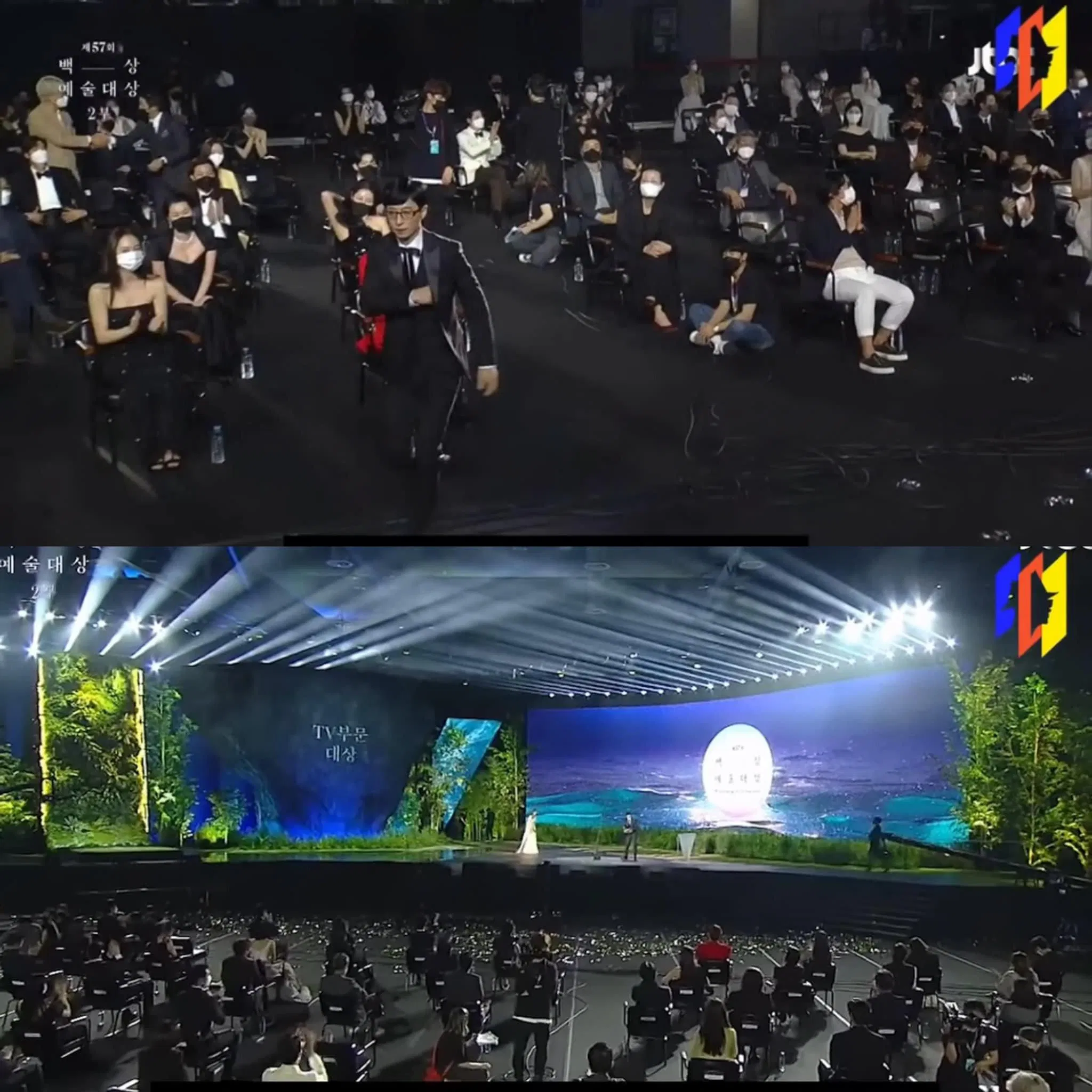 Còn Yoo Jae Suk lên nhận giải thì hoàn toàn ngược lại với đạo diễn Lee Joon-ik. (Ảnh: Internet). Còn Yoo Jae Suk lên nhận giải thì hoàn toàn ngược lại với đạo diễn Lee Joon-ik. (Ảnh: Internet).