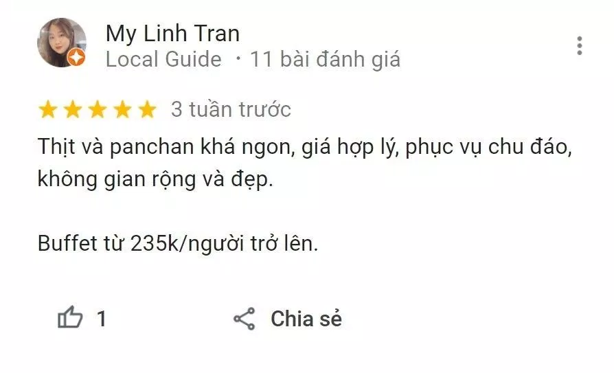 Đánh giá của khách hàng về Yukssam BBQ Buffet (Nguồn: Internet)