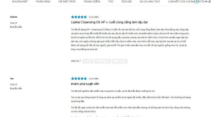 Những nhận xét về sản phẩm của khách hàng trên trang La Roche-Posay (ảnh: BlogAnChoi).