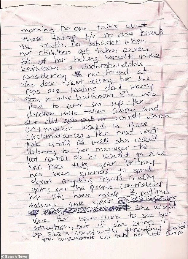 Bức thư được cho là do Britney Spears viết và được đăng bởi nhiếp ảnh gia cũ của cô.  (Ảnh: Internet)