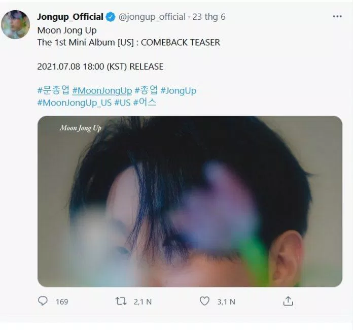 Jongup thông báo trở lại vào tháng 7 trên Twitter (Ảnh: Internet)