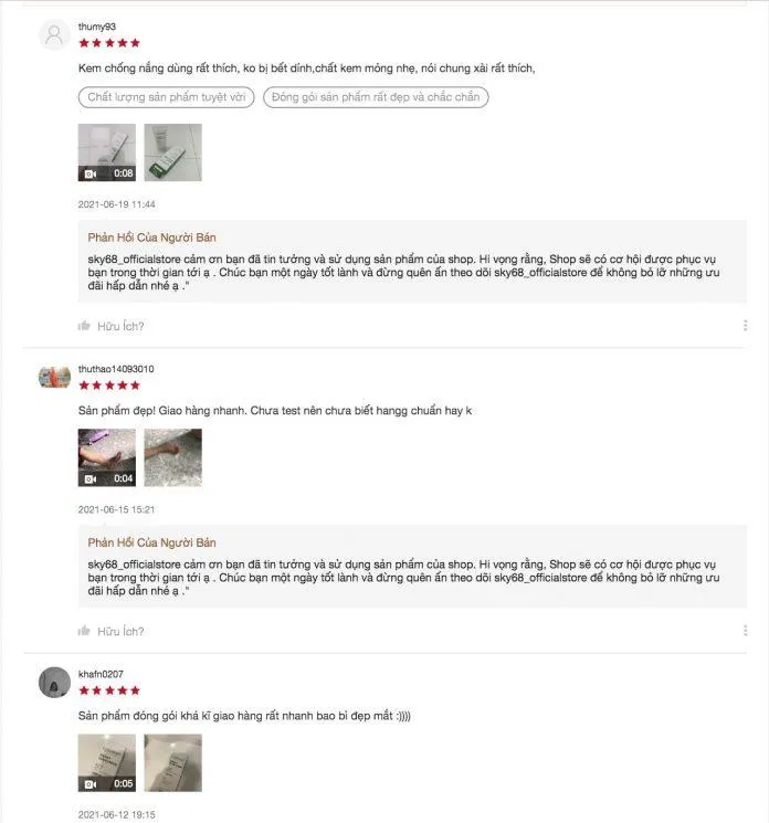 Đánh giá của khách hàng về kem chống nắng Caryophy Smart Sunscreen trên trang Shopee (Nguồn: BlogAnChoi).