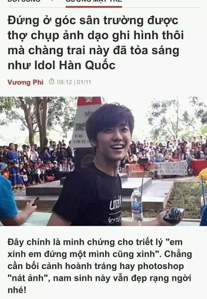 Một trang thông đã gọi anh chàng là học sinh trường Kon Tum, bài viết trở nên nổi tiếng khi nhiều người tưởng thật (Ảnh: Internet)