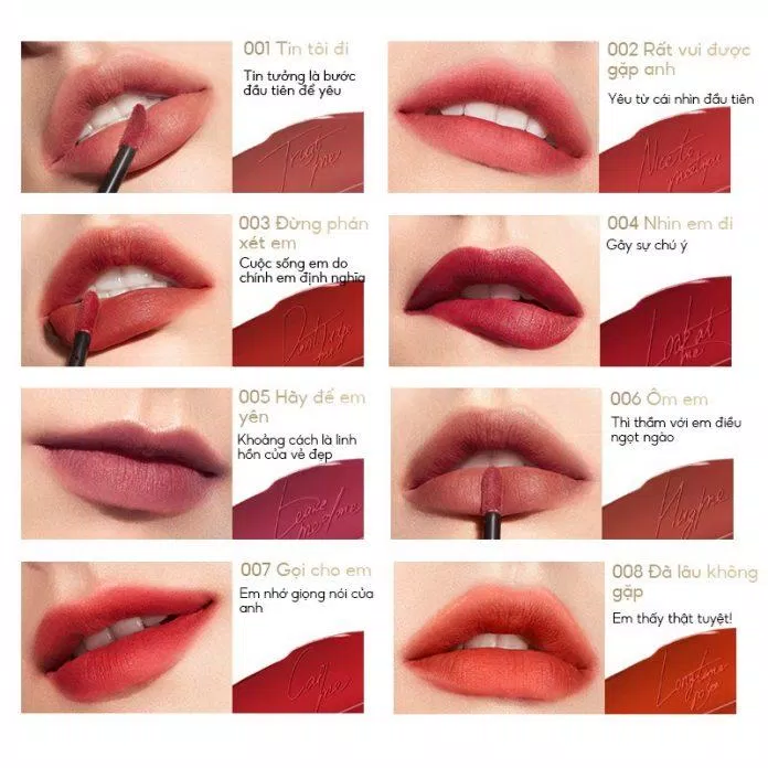 Bảng màu son Perfect Diary ReadMe Weightless Velvet Lip Stain toàn màu phổ biến, dễ sử dụng (Nguồn: Internet).