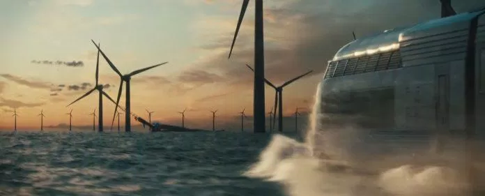 Tàu điện chạy trên nước, một bối cảnh trong phim Hồi sinh Kí ức 2021. (Ảnh: Internet)