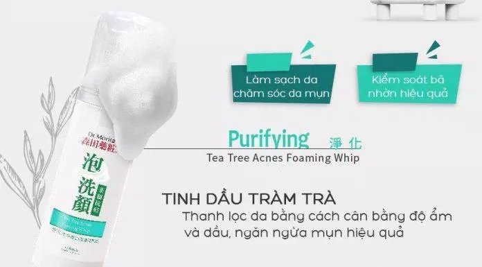 Sữa rửa mặt Dr.Morita Tea Tree Acnes Foaming Whip sở hữu những thành phần vàng giúp kiềm dầu và trị mụn hiệu quả (Nguồn: Internet).