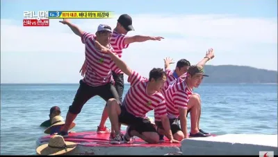 Shinhwa là team đầu tiên chiến thắng Running Man ở các trò chơi ở tập 161. (Ảnh: Internet)