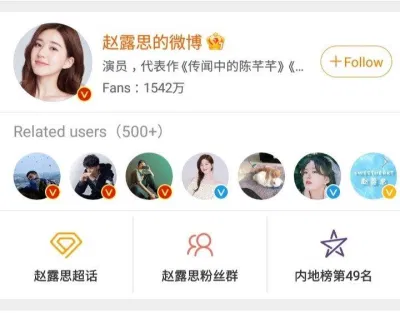 Tài khoản có tick đỏ của cô nàng trên Weibo bản nội địa (ảnh: internet) Tài khoản có tick đỏ của cô nàng trên Weibo bản nội địa (ảnh: internet)