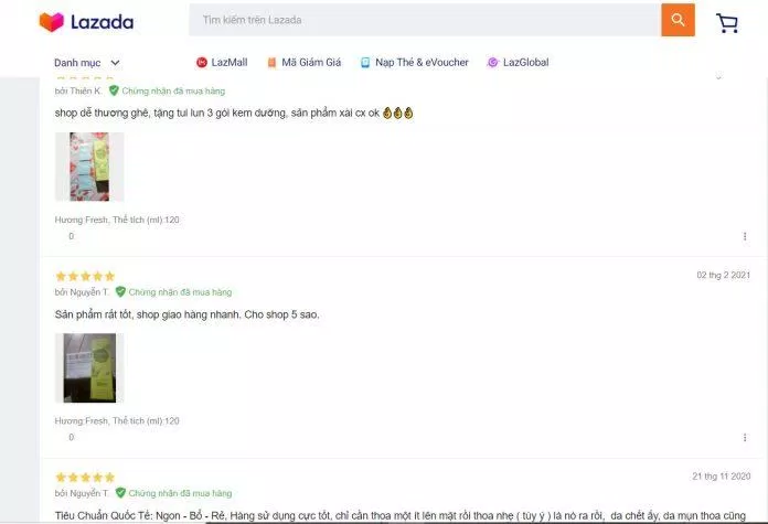 Những lời khen "có cánh" của khách hàng về sản phẩm trên trang Lazada (ảnh: BlogAnChoi).