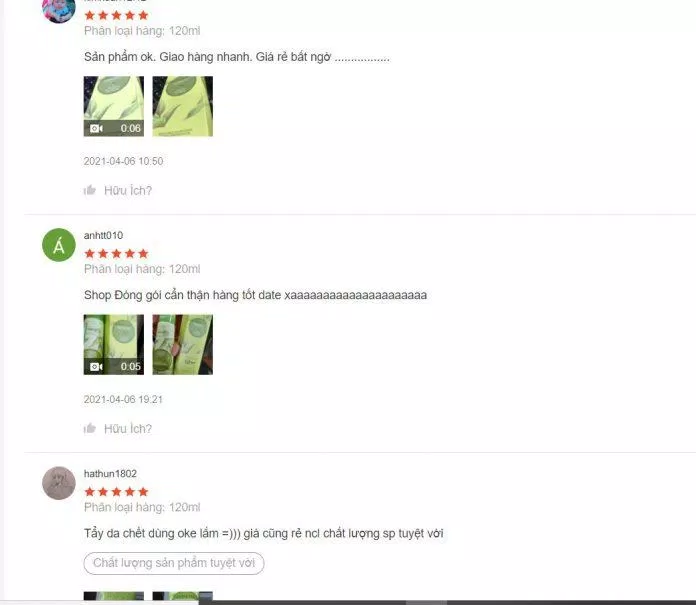 Những đánh giá yêu thích của khách hàng về sản phẩm trên trang Shopee (ảnh: BlogAnChoi).