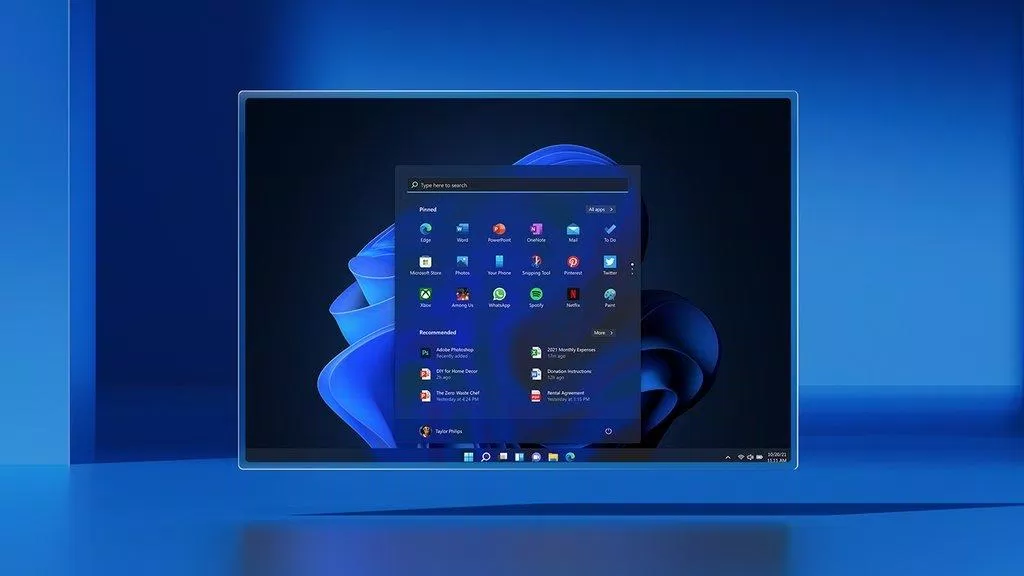 Windows 11 đi kèm với Start Menu hoàn toàn mới (Ảnh: Internet).