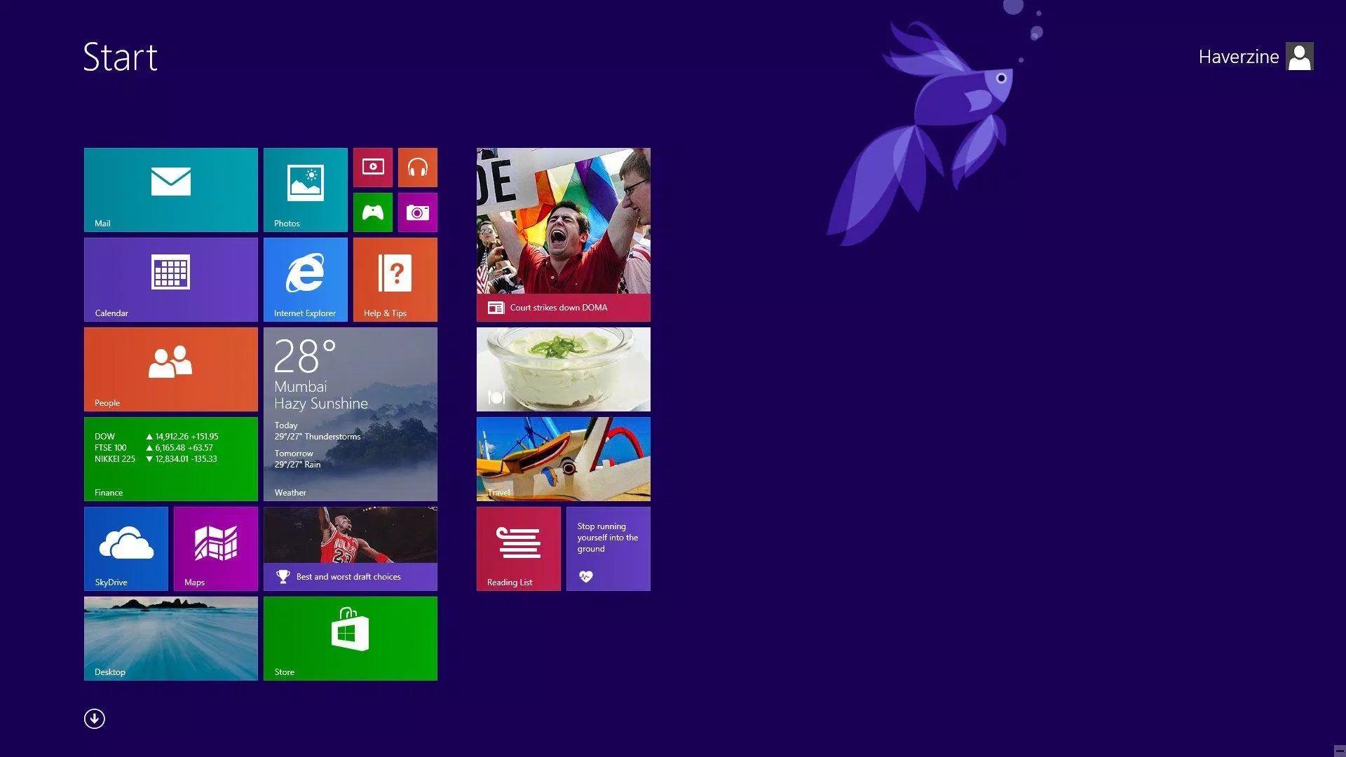 Start Menu trên Windows 8.1. Người dùng thường hay đùa vui rằng đây là Start Screen chứ không phải Start Menu mà họ muốn. (Ảnh: Internet)