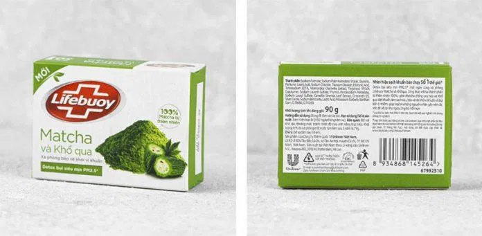 Thiết kế bao bì đơn giản của xà phòng Lifebuoy matcha khổ qua. (Ảnh: Internet)