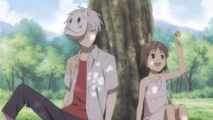 Hotaru và chàng trai đeo mặt nạ trong anime Lạc vào khu rừng đom đóm (ảnh: internet)