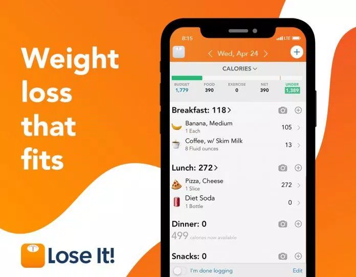 Giao diện của app Lose It (Ảnh: Internet). Giao diện của app Lose It (Ảnh: Internet).