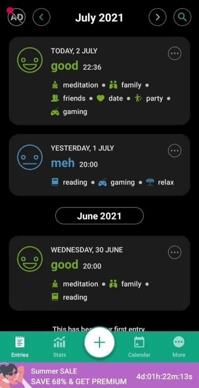 Ghi lại nhật ký hằng ngày với Daylio (Ảnh: Internet). Ghi lại nhật ký hằng ngày với Daylio (Ảnh: Internet).