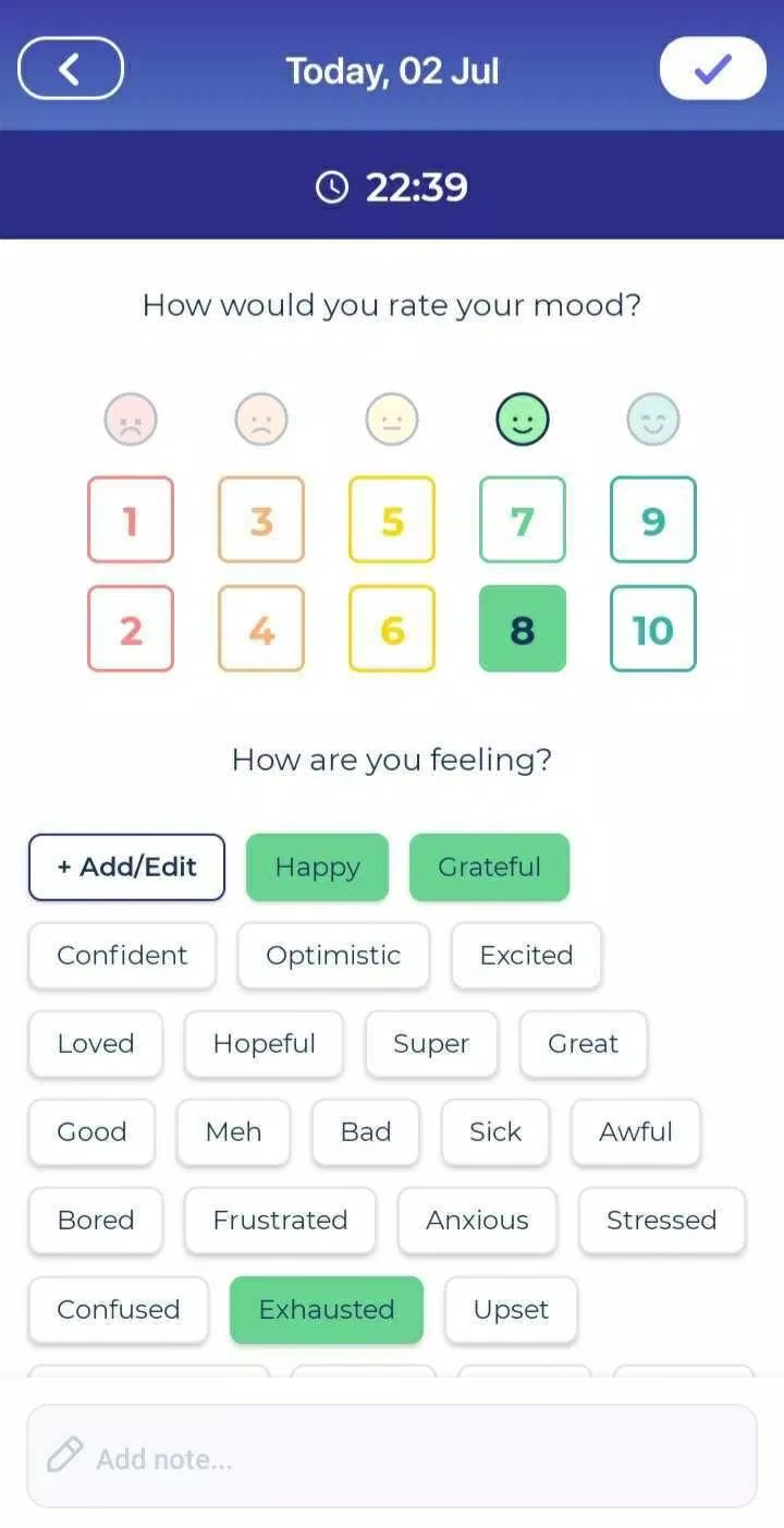 Tự đánh giá tâm trạng của bản thân với Bearable (Ảnh: Internet). Tự đánh giá tâm trạng của bản thân với Bearable (Ảnh: Internet).