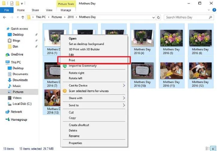 Chọn hình ảnh cần in và nhấn Print (Ảnh: Internet). Chọn hình ảnh cần in và nhấn Print (Ảnh: Internet).