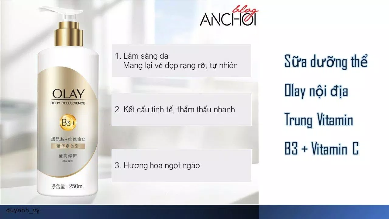 Những hiệu quả của sữa dưỡng thể Olay vitamin B3 + vitamin C (Ảnh: nquynhvy).