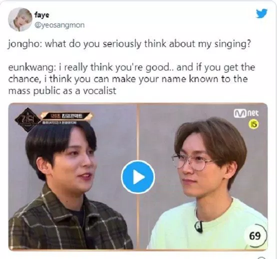 Eunkwang dành lời khen cho Jongho (Ảnh: Internet). Eunkwang dành lời khen cho Jongho (Ảnh: Internet).