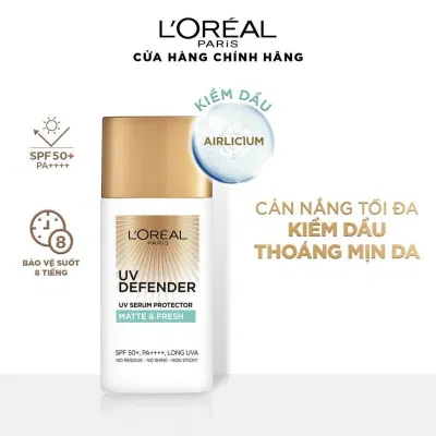Kem chống nắng L’Oreal UV Defender Serum Protector Matte & Fresh giúp kiểm soát dầu nhờn và bã nhờn hiệu quả ( Nguồn: internet)