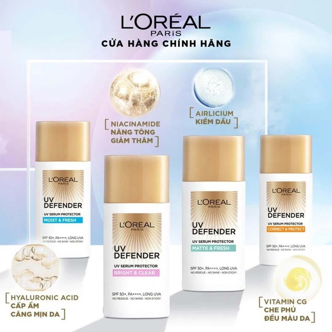 Review kem chống nắng LOreal UV Defender Serum Protector: 4 tấm khiên bảo vệ siêu hoàn hảo Airlicium Alcohol Denat Bảo vệ BlogAnChoi che khuyết điểm chống nắng công dụng dưỡng ẩm Fragrance Hà Anh hyaluronic acid kem chống nắng kem chống nắng l oreal kem chống nắng L Oreal Paris UV Perfect kem chống nắng L Oreal UV Defender Kem chống nắng L Oreal UV Defender Serum Protector có tốt không kem chống nắng L Oreal UV Perfect kiềm dầu L Oreal L Oreal Paris UV Perfect L Oreal UV Defender Serum Protector Bright Clear L Oreal UV Defender Serum Protector Correct Protect L Oreal UV Defender Serum Protector Matte Fresh L Oreal UV Defender Serum Protector Moist Fresh LOréal Màng lọc Mexoryl Màng lọc Mexoryl XL nâng tone da Niacinamide review kem chống nắng sản phẩm sử dụng kem chống nắng thành phần thiết kế thương hiệu thương hiệu LOréal Vitamin B3 Vitamin CG