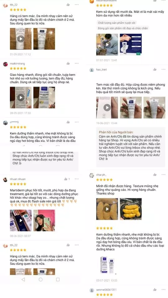 Đánh giá sau khi sử dụng kem dưỡng Martiderm Cicra Vass Cream ( Nguồn: internet)