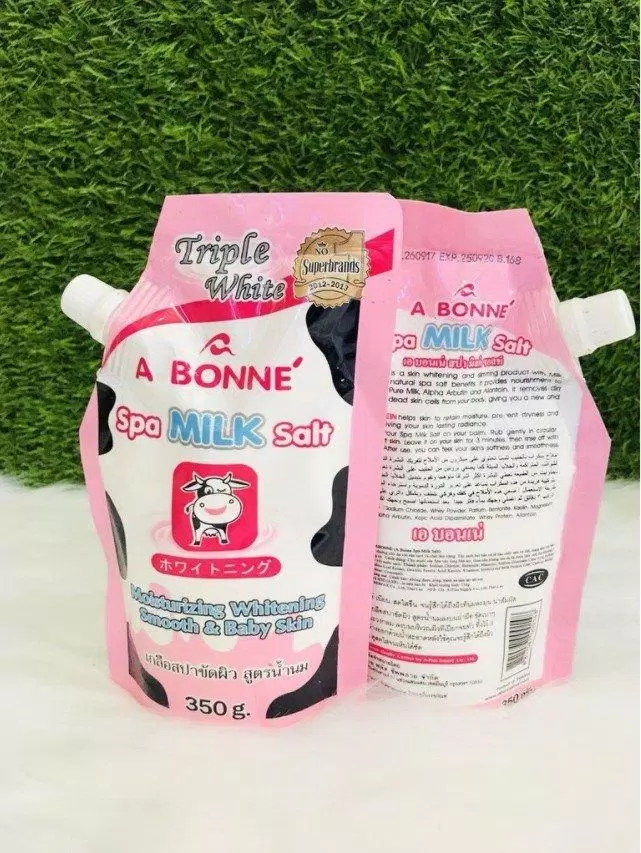 Thông tin về A bonne spa milk salt được in ấn gọn gàng (Nguồn: Internet)