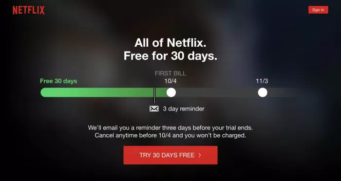 Chương trình dùng thử một tháng miễn phí của Netflix (Ảnh: Internet). Chương trình dùng thử một tháng miễn phí của Netflix (Ảnh: Internet).