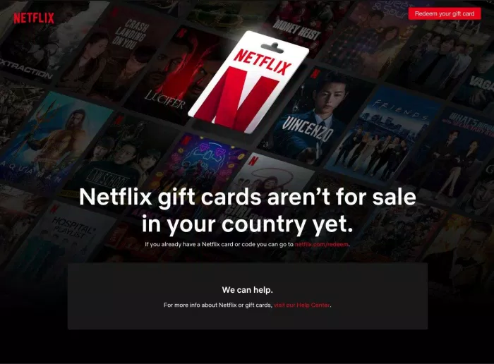 Hiện tại thẻ quà tặng của Netflix chưa có mặt tại thị trường Việt Nam. (Ảnh: Internet).