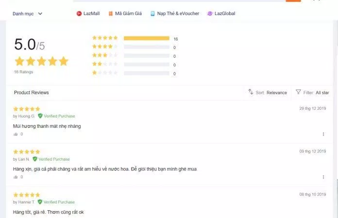 Những đánh giá tốt về sản phẩm trên trang Lazada (ảnh: BlogAnChoi).