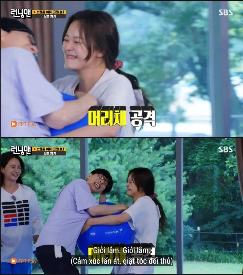 Liên tục nắm áo, giật tóc của Yoo Jae Suk. (Ảnh: Internet). Liên tục nắm áo, giật tóc của Yoo Jae Suk. (Ảnh: Internet).