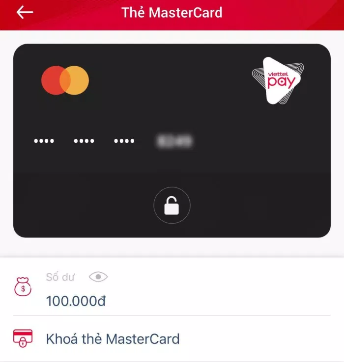 Thẻ MasterCard ViettelPay đang hoạt động (Ảnh: BlogAnChoi).