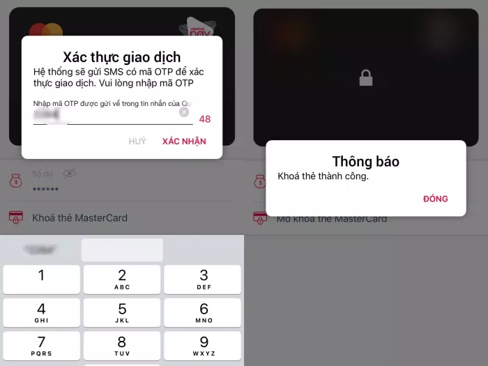 Sau vài giây, hệ thống sẽ gửi mã OTP về. Bạn điền mã OTP rồi xác nhận để khoá thẻ MasterCard ViettelPay (Ảnh: BlogAnChoi). Sau vài giây, hệ thống sẽ gửi mã OTP về. Bạn điền mã OTP rồi xác nhận để khoá thẻ MasterCard ViettelPay (Ảnh: BlogAnChoi).