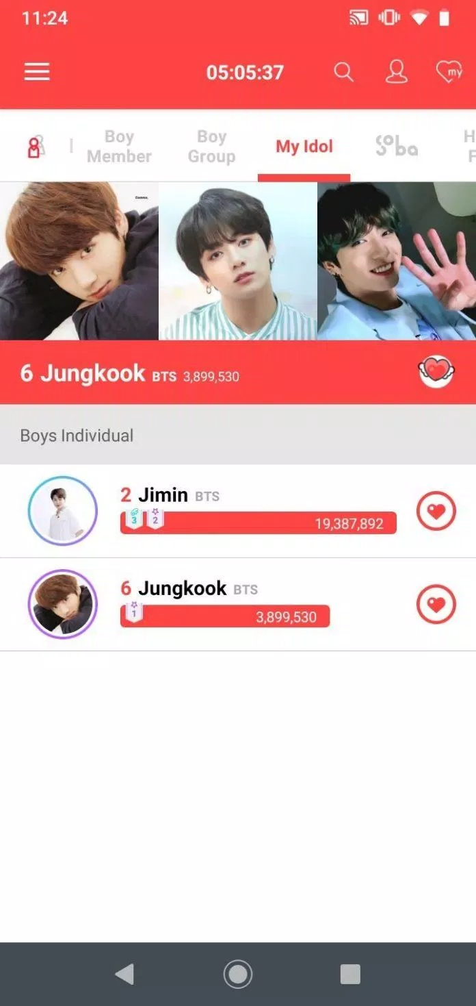 Bình chọn cho các idol trên app Choeaedol (Ảnh: Internet).