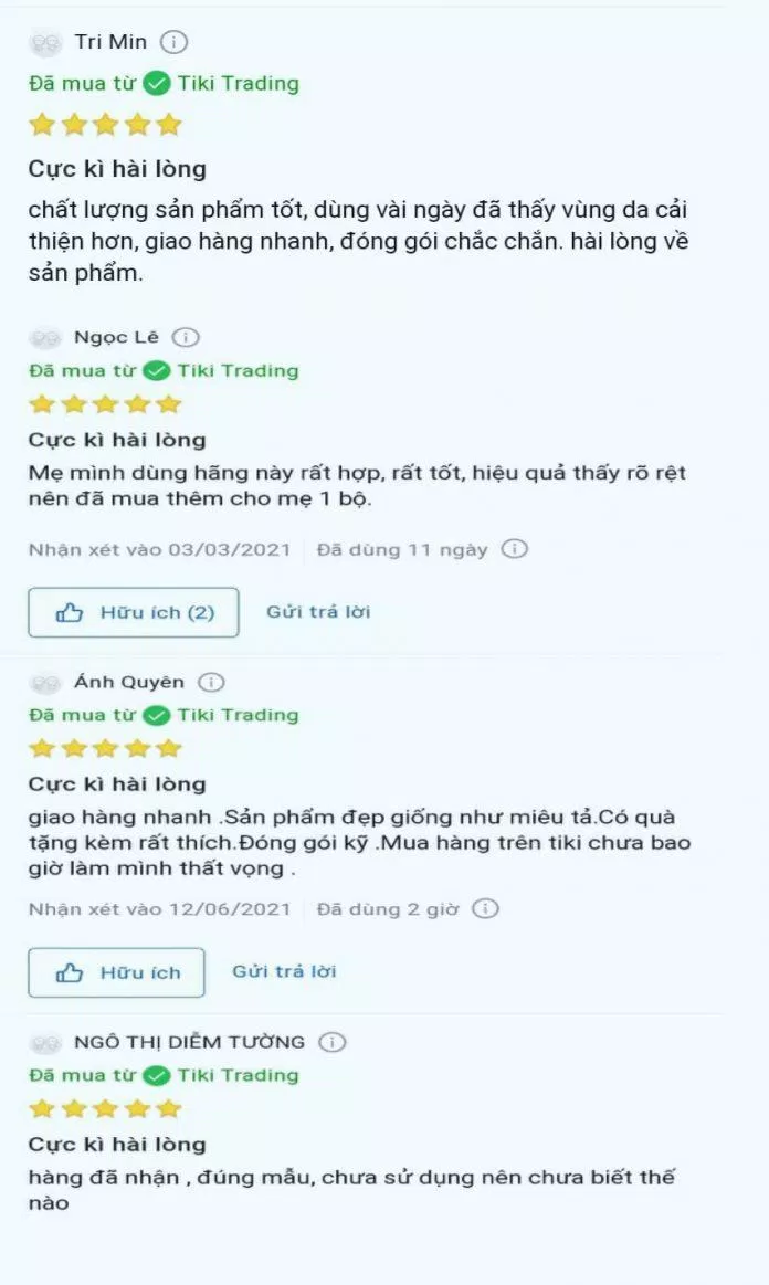Một vài phản hồi của khách hàng trên Tiki (ảnh: BlogAnChoi)