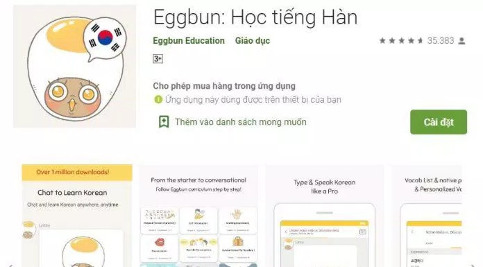 App học tiếng Hàn miễn phí Eggbun: Học Tiếng Hàn (Ảnh: Internet).