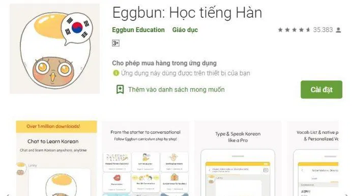 App học tiếng Hàn miễn phí Eggbun: Học Tiếng Hàn (Ảnh: Internet). App học tiếng Hàn miễn phí Eggbun: Học Tiếng Hàn (Ảnh: Internet).