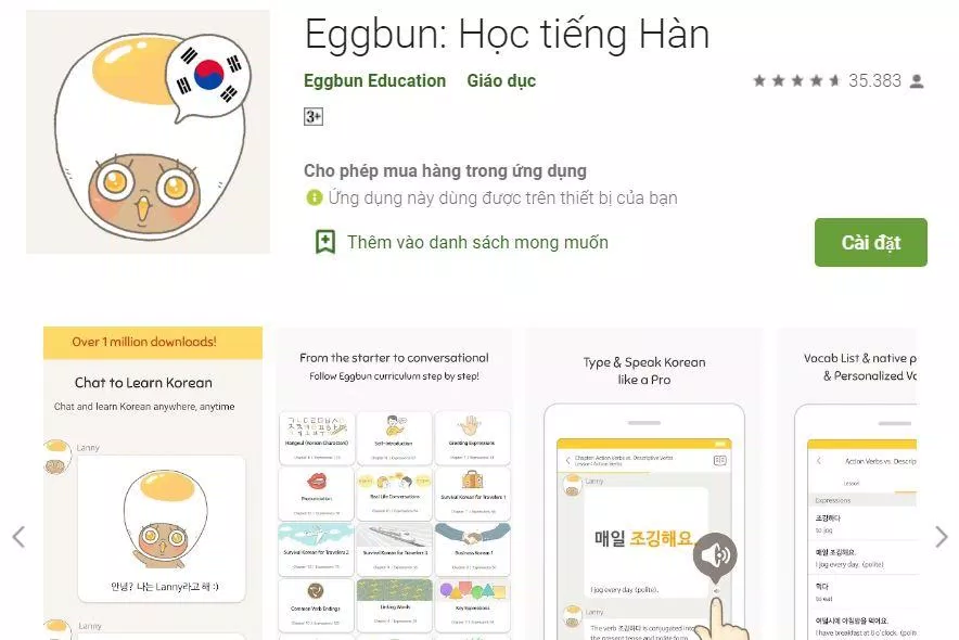 App học tiếng Hàn miễn phí Eggbun: Học Tiếng Hàn (Ảnh: Internet).