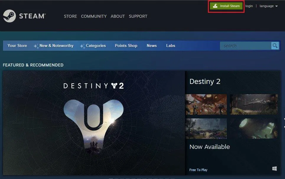 Chọn Install Steam trên trang chủ (Ảnh: BlogAnChoi). Chọn Install Steam trên trang chủ (Ảnh: BlogAnChoi).