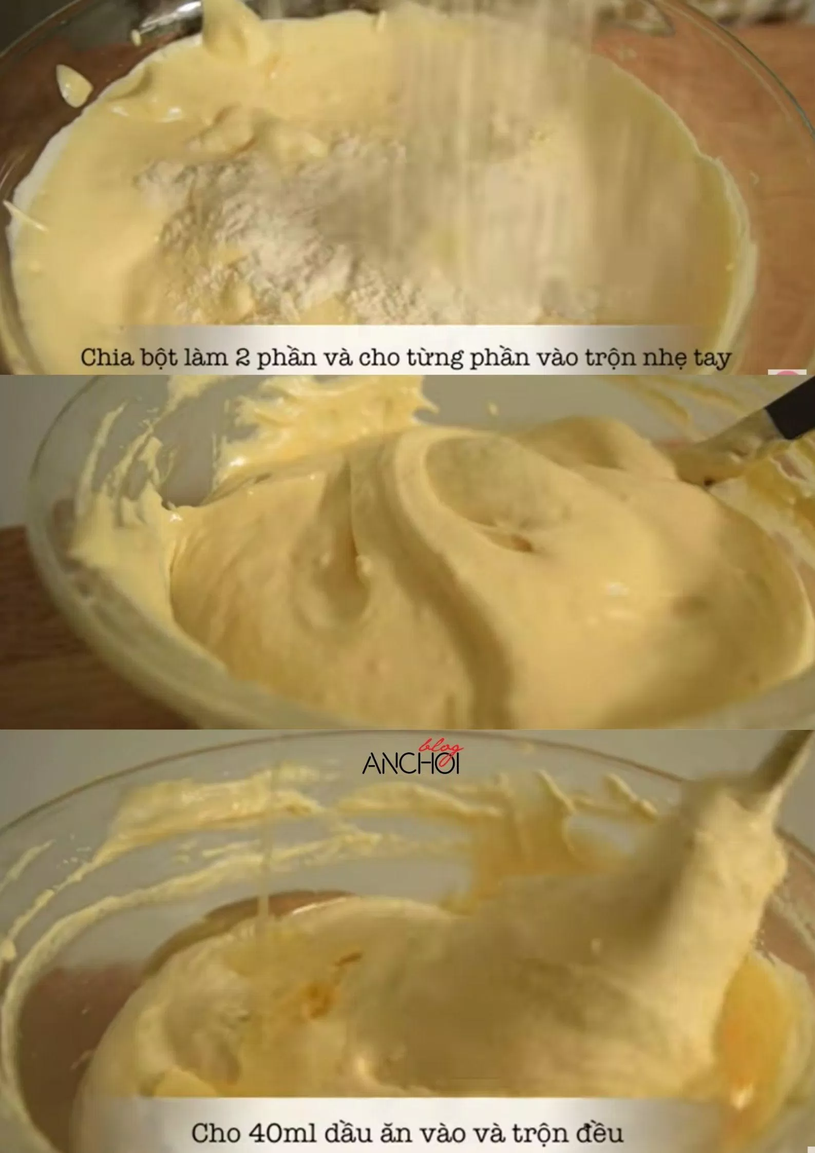 Cách làm bánh bông lan bằng nồi cơm điện (Ảnh: BlogAnChoi)