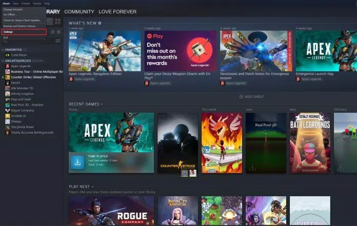 Nhấn Steam và chọn Settings (Ảnh: BlogAnChoi). Nhấn Steam và chọn Settings (Ảnh: BlogAnChoi).