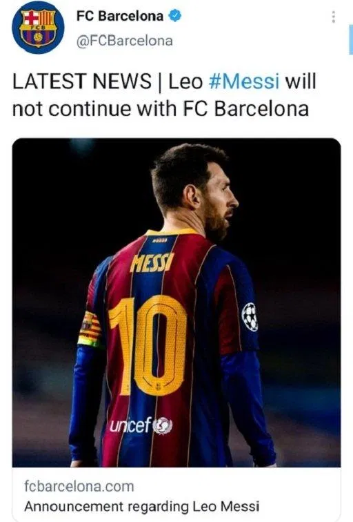 Dòng tin trên Twitter của CLB Barcelona (Ảnh: Internet). Dòng tin trên Twitter của CLB Barcelona (Ảnh: Internet).
