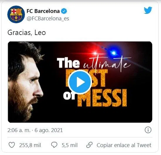 Dòng tweet của FC Barcelona: Cảm ơn, Leo (Ảnh: Internet). Dòng tweet của FC Barcelona: Cảm ơn, Leo (Ảnh: Internet).