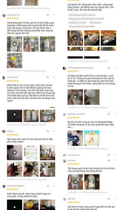 Đánh giá khách hàng trên Shopee sau khi dùng nước tẩy trang Garnier phiên bản Vitamin C ( Nguồn: internet)